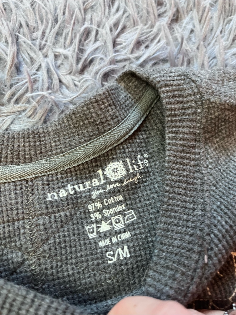 Natural Life Gray Aida Embroidered Thermal Long Sleeve Shirt Size S M - Picture 3 of 5